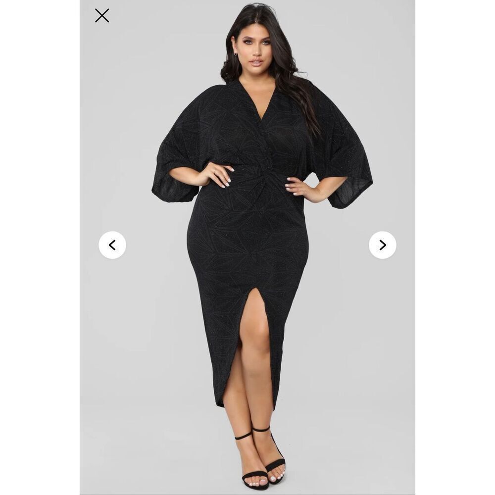 Fashion nova come to me dress glitter shimmer maxi dress front slit size 1XL